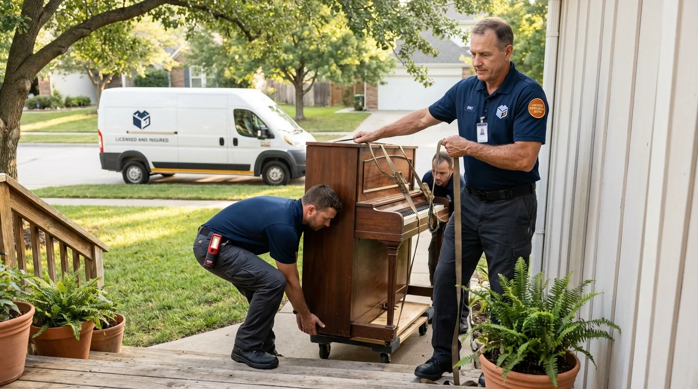 Licensed piano movers securing grand piano in Yoncalla, OR